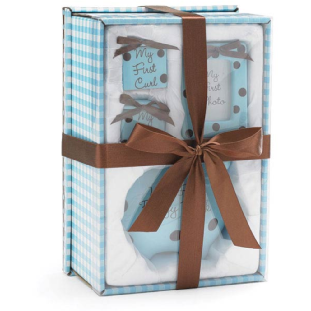 Burton & Burton Baby Boy Blue/Brown Dots Gift Set