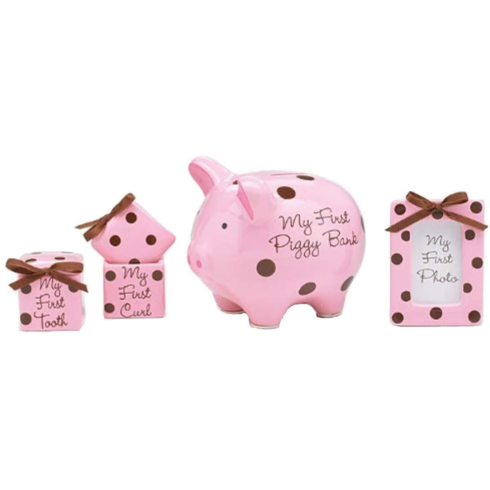 Burton & Burton Baby Girl Pink/Brown Dots Gift Set
