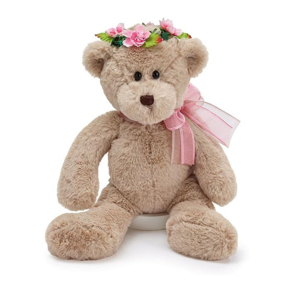 Burton & Burton Beige Bear with Pink Flower Crown 14″