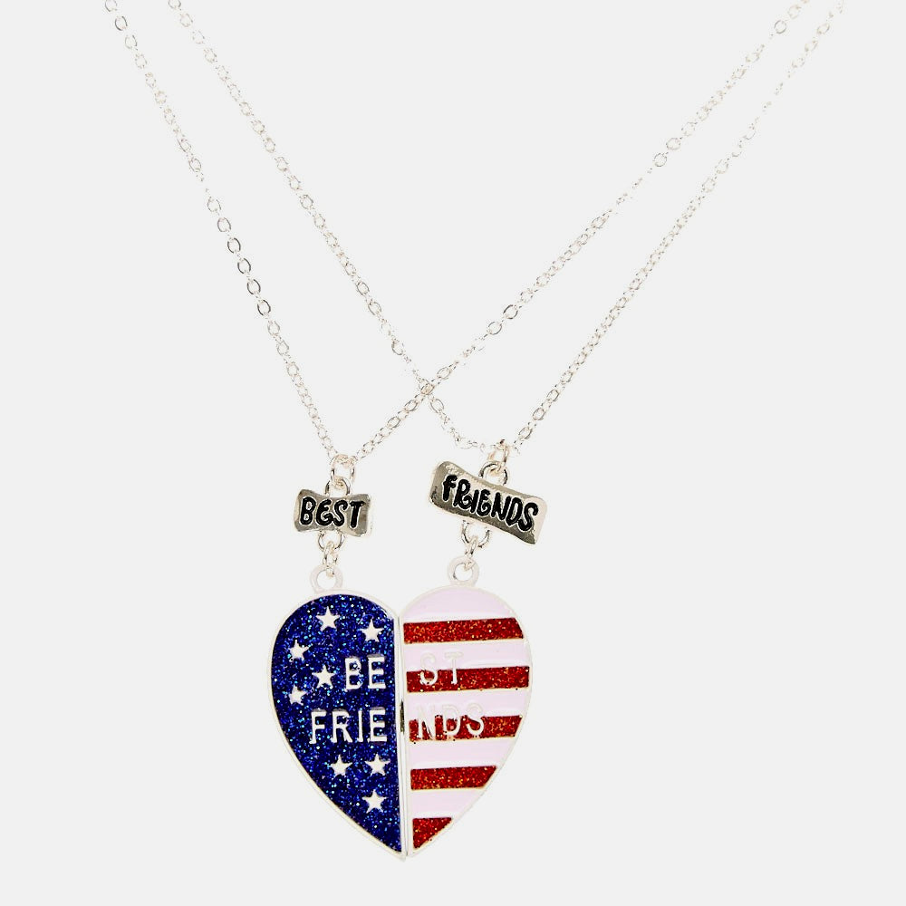 Claire’s Best Friends Glittery Stars and Stripes Split Heart Pendant Necklaces