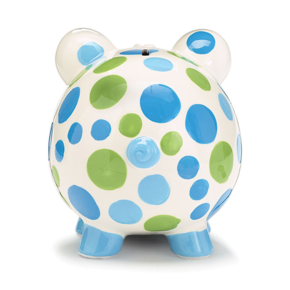 Burton & Burton Blue/Green Dot Ceramic Piggy Bank