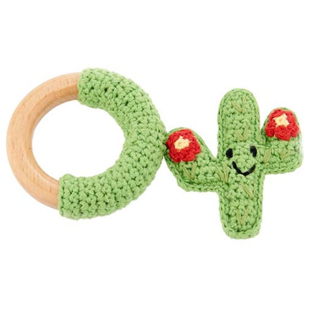 Pebble Cactus Wooden Ring – Red Flower
