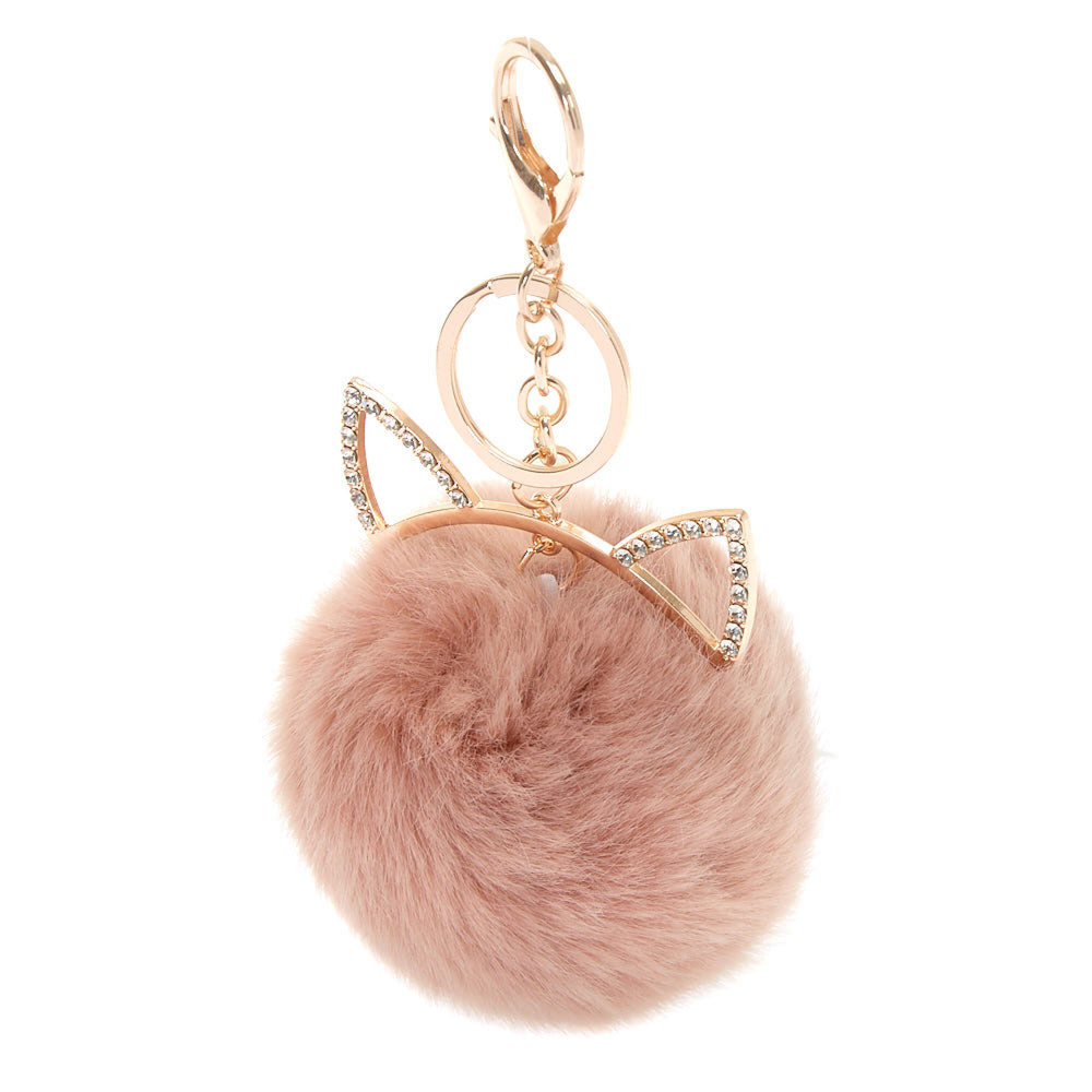 Claire’s Cat Pom Keychain – Rose Pink