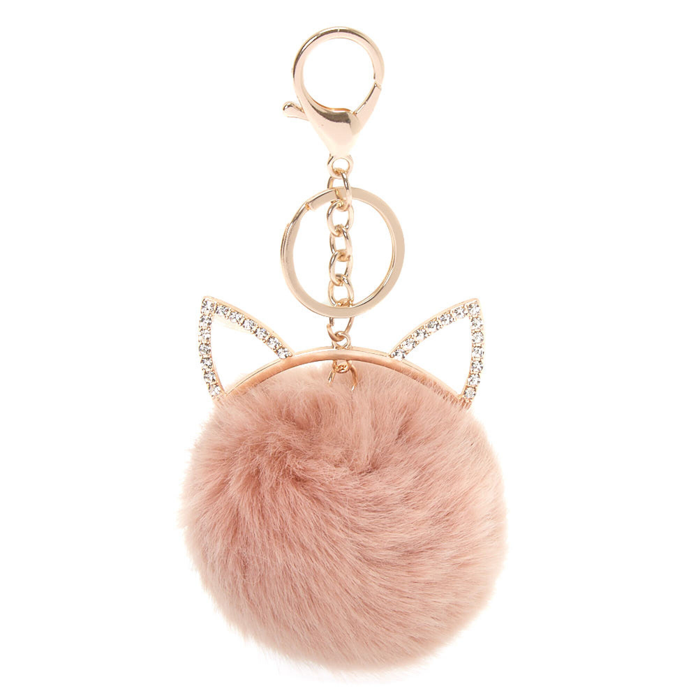 Claire’s Cat Pom Keychain – Rose Pink